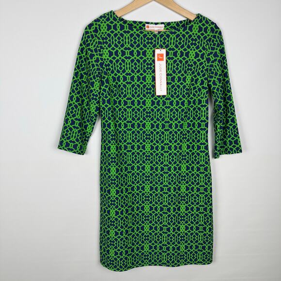 Jude Connally Dresses & Skirts - Jude Connally Women's Medium Marlowe Lattice Geo Navy Green Dress Stretch